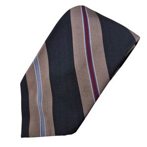 Hathaway Tie Mens Navy Blue Taupe Red Silk Cotton Striped Repp USA Executive